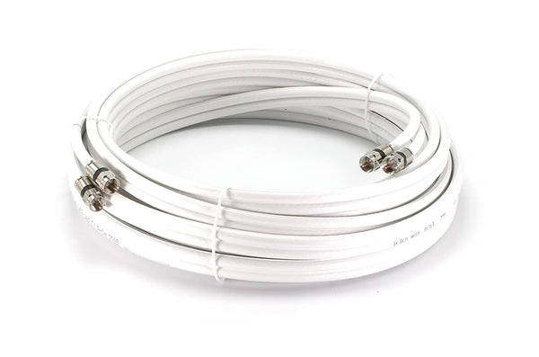 200ft Dual RG6 Coax Twin Coaxial Cable (Siamese Cable) 18AWG Coaxial Cable Satellite, Antenna & CATV Grade with Weather Proof Compression Connectors, White