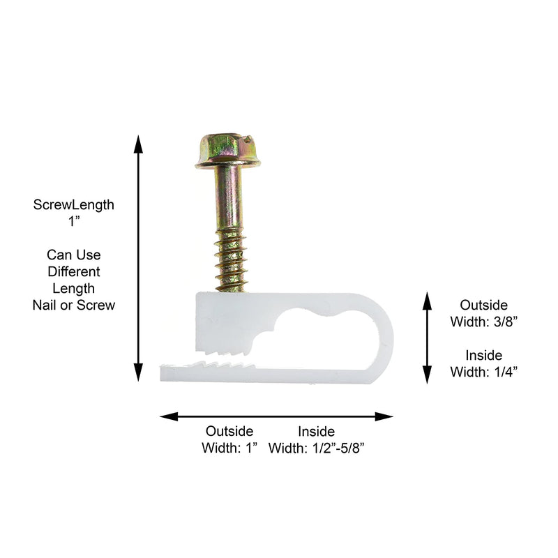 THE CIMPLE CO - Dual, Twin, or Siamese Coaxial Cable Clips, Cat6, Electrical Wire Cable Clip, 1/2 in Screw Clip and Fastener, White (100 pieces per bag)