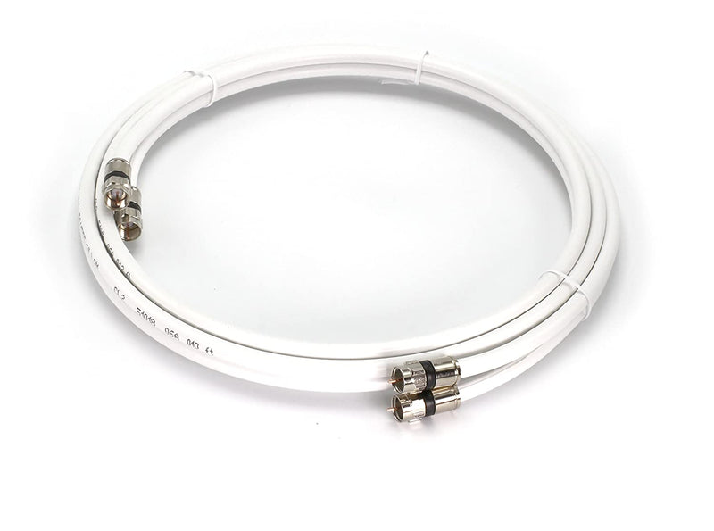 25ft Dual RG6 Coax Twin Coaxial Cable (Siamese Cable) 18AWG Coaxial Cable Satellite, Antenna, & CATV Grade with Weather Proof Compression Connectors, White